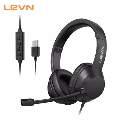 LEVN USB Headset With Microphone Noise Cancelling & Audio Controls Wired Headset • $16.79