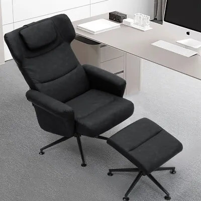 PU Leather Swivel Armchair Home Office Lounge Chair Cinema Reclining W/Footstool • £179.95