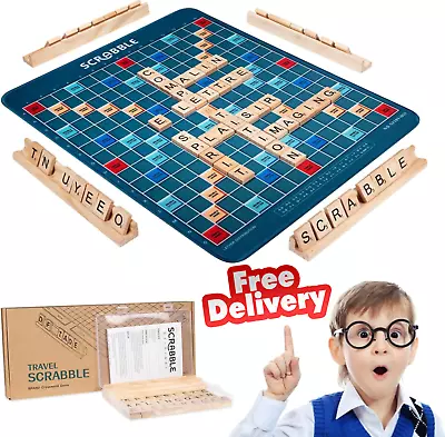 Scrabble Trophy Luxury Edition With Rotating Wooden Game Board Build Vocabulary • $15.49