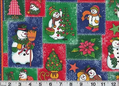 Vintage Christmas Fabric Snowman Block Pattern OOP Premium Cotton • $9.34