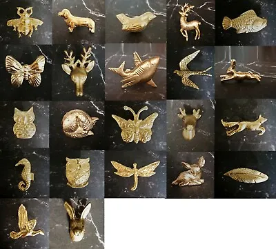 Gold Animal Cabinet Knobs | Metal Brass Cupboard Door Handles Drawer Pulls • £4.95