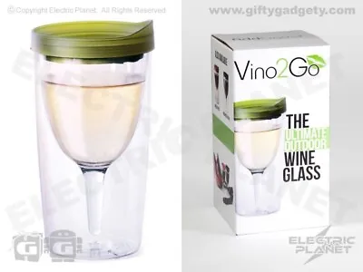 Vino 2 Go Portable Insulated Double-Walled Wine Glass With Green SpillProof Lid • £10.99