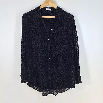 Equipment Femme Womens Sheer Button Up Shirt Size M Black Leopard Sheer 077489 • $49.95