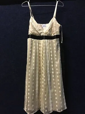 100% Silk OASIS Beige SILK DRESS SIZE 10 Occasion Retro Flapper • £29.99