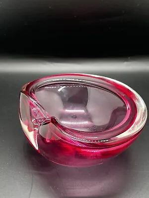 Vintage Murano Art Glass Cranberry Pink Hand Blown Ashtray MCM Weighted Bowl • $39