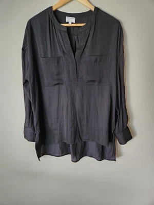 $14.95 • Buy Witchery Blouse Top Womens Size 10 Black Long Sleeve High Low Flowy Pockets