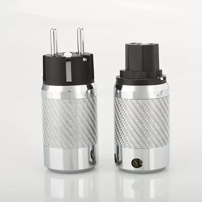 Carbon Fiber Rhodium Plated EU AC Power Plug IEC Female Connector With Gasket • £20.28