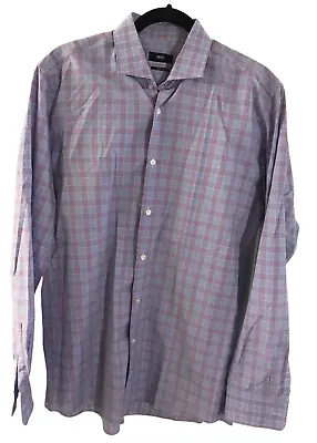 Hugo Boss Sharp Fit Shirt Gingham Plaid Light Purple Long Sleeve Men 16.5 34/35 • $19.96