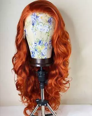 Long Wavy Lace Front Wigs Copper Orange Synthetic Hair Wig Cosplay Party Heat US • $34.99