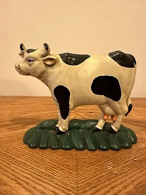 Vtg Cast Iron Dairy Cow Door Stop Holstein Heavy Country Farmhouse Decor • $24.99