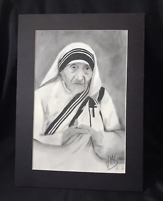 Mother Teresa Portrait Drawing Charcoal Graphite On Paper Original Artwork Sign • $61.64