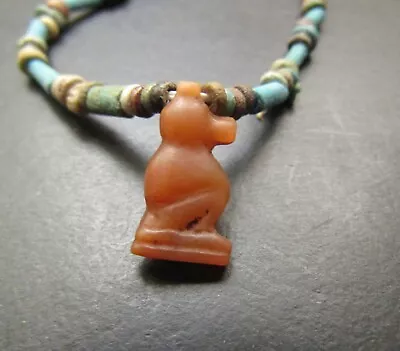 NILE  Ancient Egyptian Carnelian Baboon Amulet Mummy Bead Necklace Ca 600 BC • $150