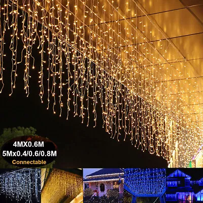 Christmas Icicle Snowing Lights LED Curtain Fairy String Lights Outdoor Garden • £11.63