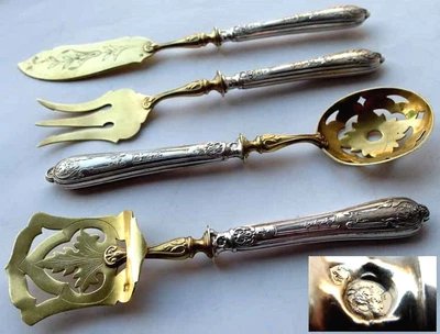 £200.26 • Buy Set Serving Fork Serving Spoon Cake Server France Silver Um 1900 E929