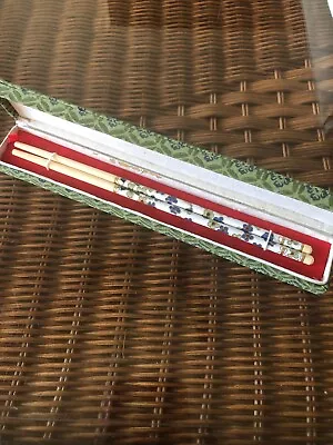 Vintage White Enamel And Bone Chopsticks Boxed Pair • $15