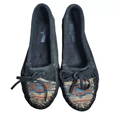 Minnetonka Moccasins El Paso II Suede Moc Black Womens Size 6 • £14.44