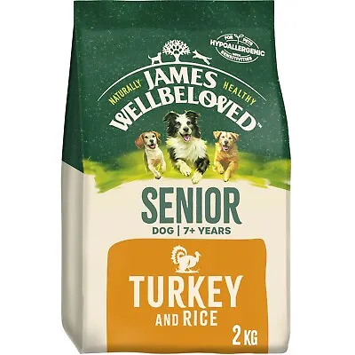 2kg James Wellbeloved Natural Senior Complete Dry Dog Food Biscuit Turkey & Rice • £10.99