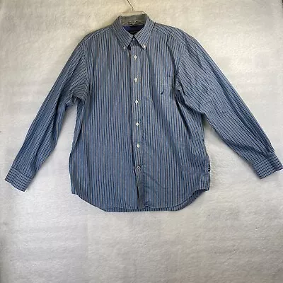 Nautica Men Large Long Sleeve Shirt Blue White Striped Button Down Wrinkle Free • $15.97