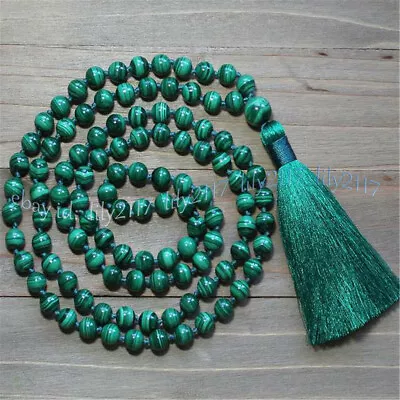 Tibet Buddhist Green Malachite Round Gemstone 108 Prayer Beads Mala Necklaces • $8.09