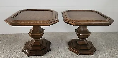 Pair Vintage 1970 End Tables Wood Walnut Stain Side Mid Century Retro Livingroom • $165