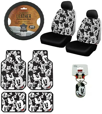 New 12pc Mickey Mouse Car Floor Mats Seat Covers & Steering Wheel Cover Gift Set • $110.58