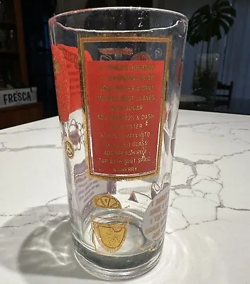 Vintage Barware Drink Recipe Glass Bloody Mary Mint Julep Tom Collins Red Gold • $10