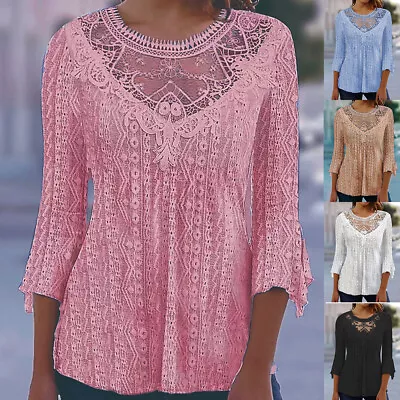 Womens Lace Tunic Tops Ladies 3/4 Sleeve Casual Autumn T Shirt Blouse US • $15.55