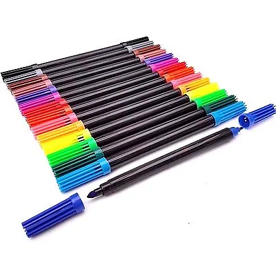 12pcs Dual Tip Double Ended Felt Tipped Pens Fine/Thin Thick Duel Colouring Set • £3.79