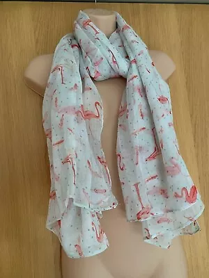 £3.99 • Buy Pink Flamingo Scarf Ladies Mens Unisex Lightweight Green Birds Print Large NEW
