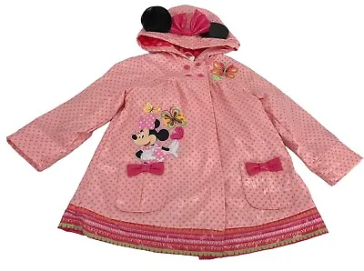 Disney Store Minnie Mouse Pink Rain Coat Jacket With Bow Hood Size 2 Polkadot • $18.75