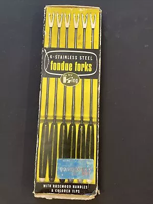 $24.95 • Buy Vintage Set Of 6 Stainless 11  Fondue Forks Rosewood Handles W/Color Tips,Japan