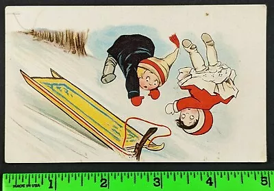 Vintage 1880s Diamond Dyes Boy Girl Fall Off Sled Burlington Vermont Trade Card • $24.95