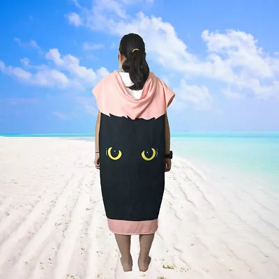Hooded Beach Poncho Towel Adult Kids Swim Changing Robe Scary Cat Skeleton Skull • £15.59