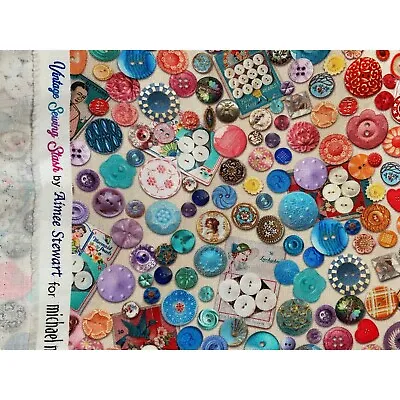 Michael Miller Vintage Buttons Cotton Fabric Sewing Theme By The 1/2 Yd • $7