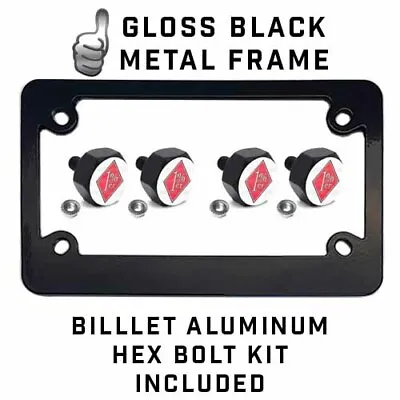 Black Metal License Plate Frame & Hex Tag Bolt Kit - 1%ER PERCENT WHITE RED • $13.25