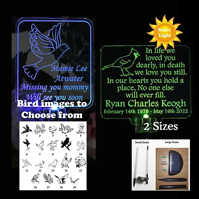 Personalized Dove Bird Solar Lights Grave Marker Memorial Plaque Cemetery Gift • $41