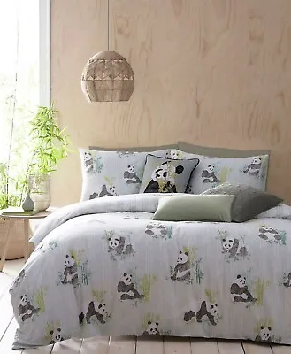 Single Pale Green With Pandas Reversible Duvet Cover Set By Furn. Polycotton • £14.99