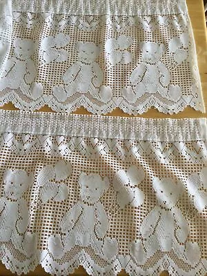 2 Vintage Crochet Lace White Curtains Valance Kids Bedroom Bears Pocket 60 X15  • $14.99