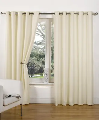 Canvas Natural Curtains 45  X 72  Eyelet Ring Top Linen Look Ecru Cream Luxury • £20.99