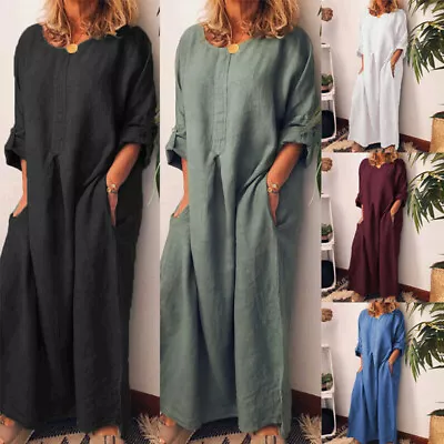 Full Length Shirt Dress Kaftan Long Tops Oversize Maxi Dress Cotton Women • $23.33