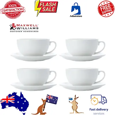 Set Of 4 Maxwell & Williams Porcelain White Basics Cappuccino Cup & Saucer 320mL • $40.89