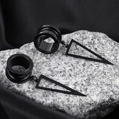 Pair Dangling Black Triangle Ear Gauges Plugs Ear Tunnels Body Jewelry Piercings • $16.37