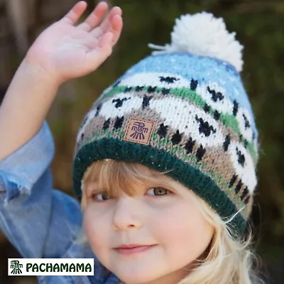 Pachamama - Kids  Wool Sheep Bobble Beanie Hat • £14.95