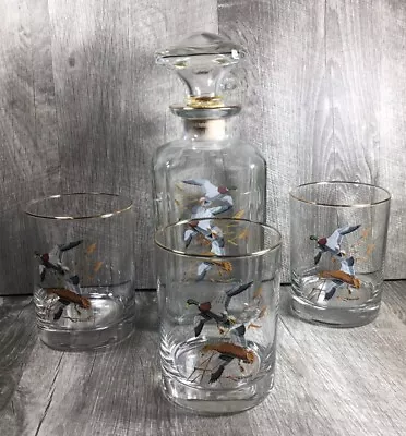 Vintage MCM Glass Liquor Decanter & 3 Whiskey GlassesDuck Design Jerry Raedeke • $20