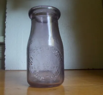 Pretty Amethyst Walter Smith Waltham 1911 Half Pint Mass Milk Bottle • $42