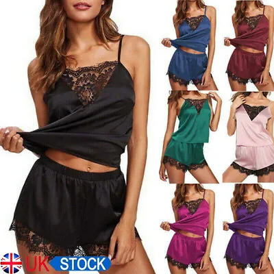 £4.94 • Buy Womens Ladies Satin Silk Lace Cami Vest Shorts Lingerie Pyjamas Set Sleepwear UK