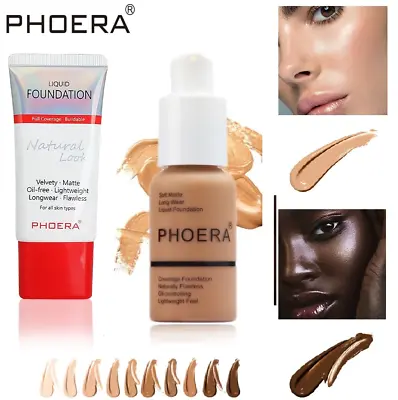 £6.49 • Buy MATTE FLAWLESS SKIN FOUNDATION Phoera Full Coverage Face Makeup Concealer UK