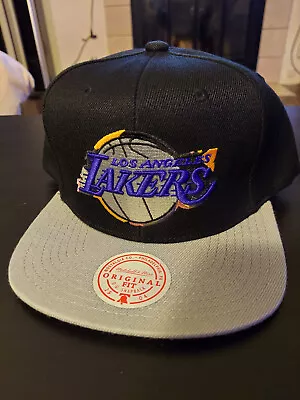 Los Angeles Lakers Cap Mitchell & Ness Black & Grey Snapback Hat NBA Yellow Pink • $12.99