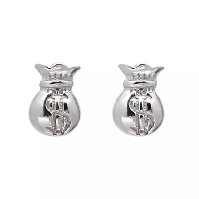 Handmade Sterling Silver Funny Dollar Money Bag Studs Earrings • $18.69