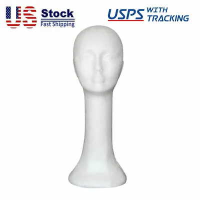 $13.99 • Buy Styrofoam Long Neck Female Mannequin Head-Model Wig Hat Glasses Display Stand US